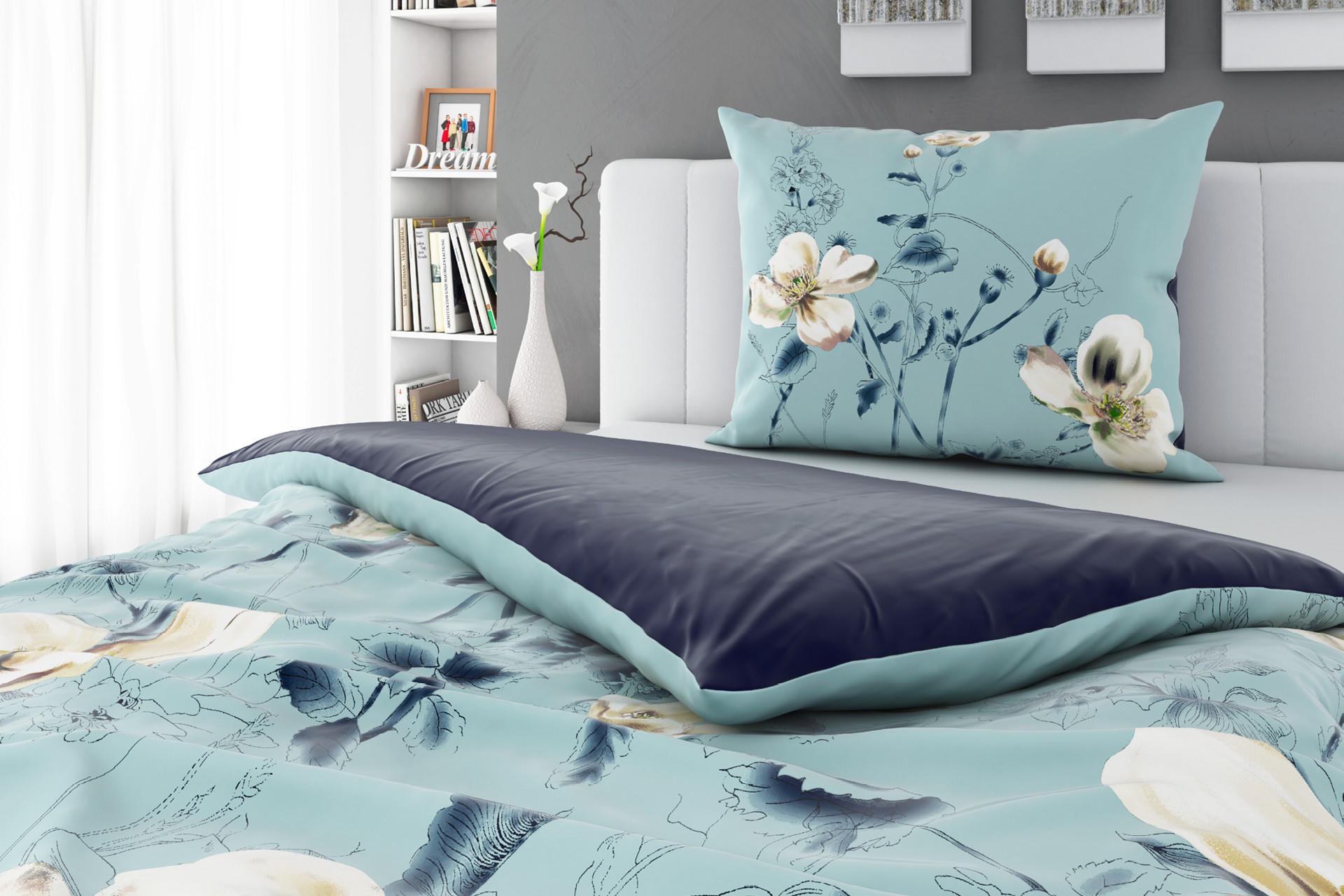 blaue Blumenbettwäsche esposa