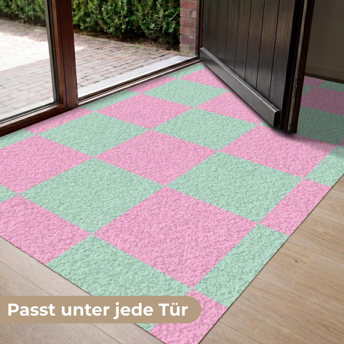 FUSSMATTE Schachbrettmuster - Grün - Rosa - Würfel Fußabtreter 150x90 cm - Mintgrün, Kunststoff (150/90cm) - MuchoWow