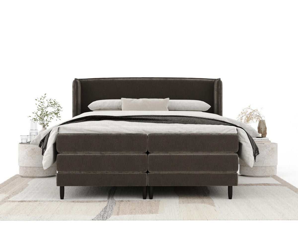 BOXSPRINGBETT Carizzo Dunkeblraun 140/200 cm mit Matratze und Topper - Dunkelbraun/Schwarz, Holz/Holzwerkstoff (140/200cm) - Maison de Reve