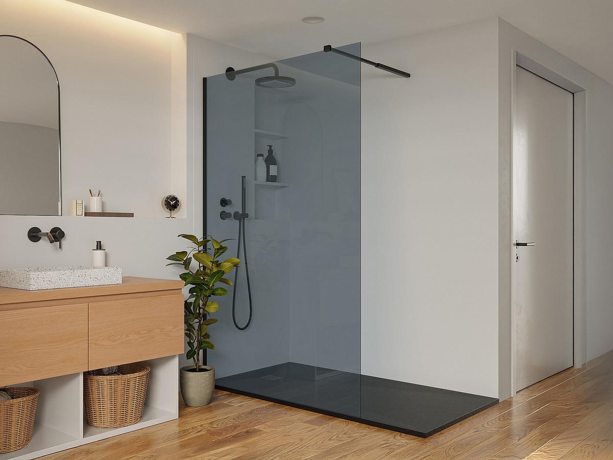 DUSCHTRENNWAND Seitenwand italienische Dusche - 120 x 200 cm - Grau - MALIKA - Schwarz, Glas (120/200cm) - Vente-Unique