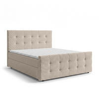 BOXBETT DEFNE 140x200 cm mit Fußteil und Matratze - Beige + TOPPER - Beige/Schwarz, Holz/Holzwerkstoff (140/200cm) - AX Living