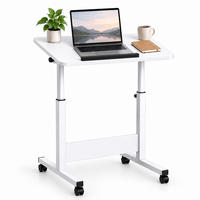 MASĂ Albă reglabilă pe înălțime cu roți - alb, material plastic/compozit lemnos (40/60/90cm) - Relaxdays