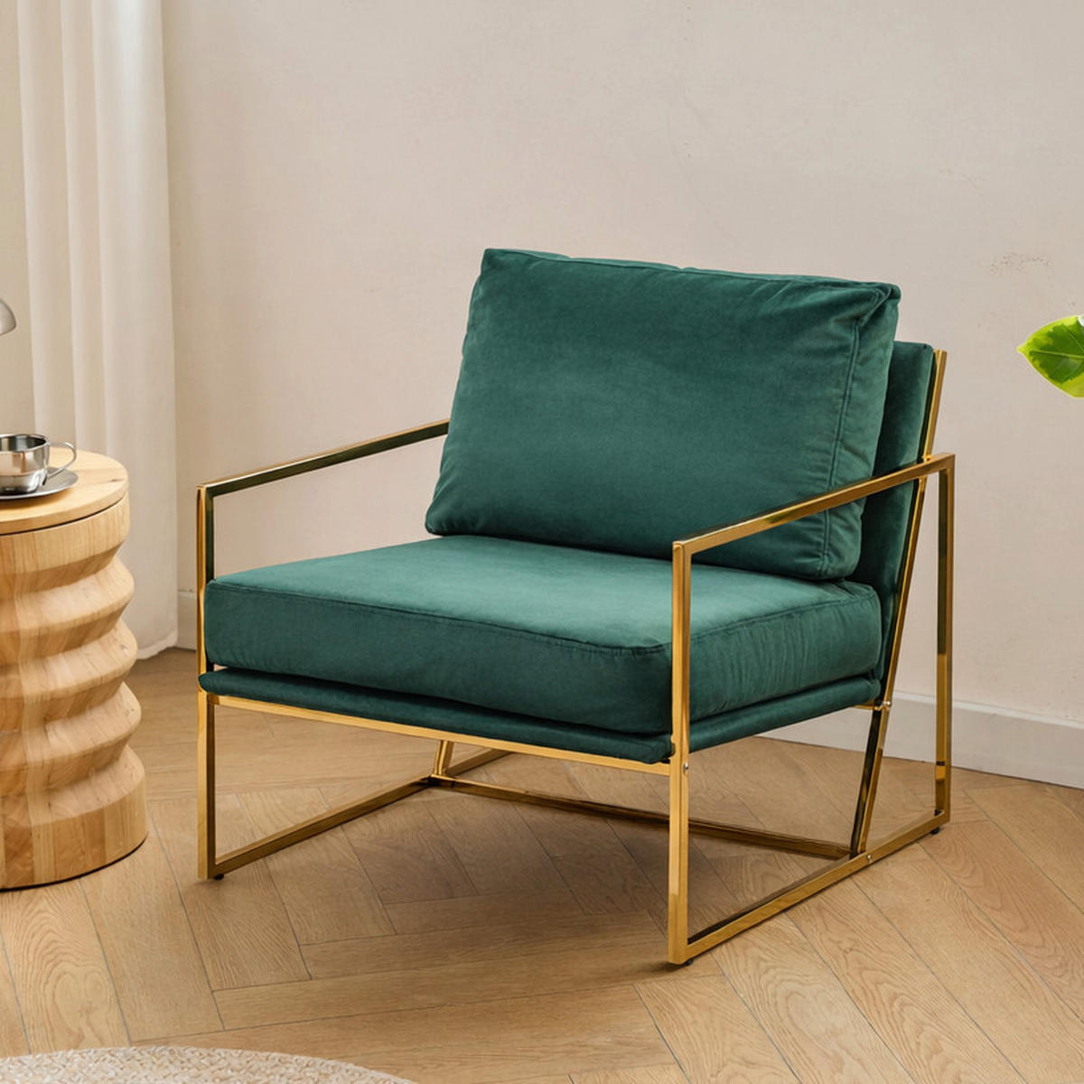 SESSEL Samt Grün - Grün, Textil (68/81/87cm) - Nordlys