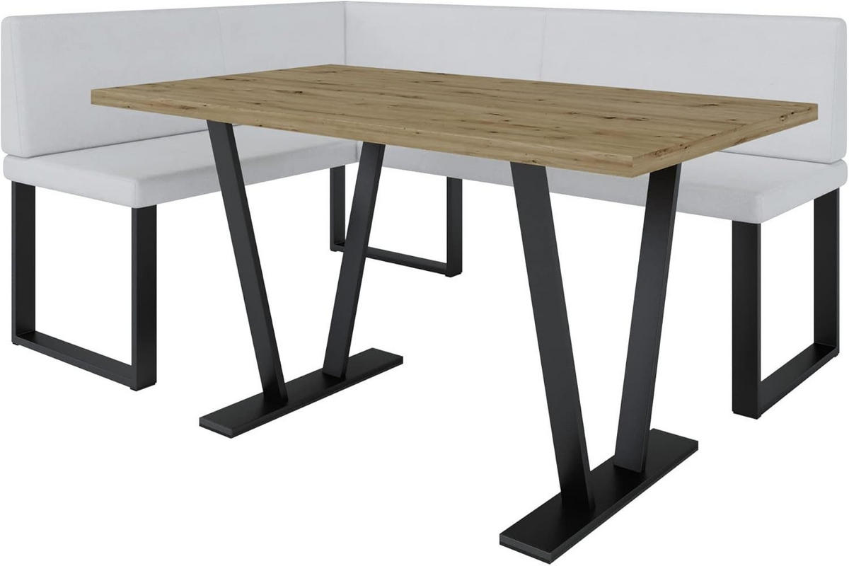 ECKBANKGRUPPE Alina - Kunstleder - 128 x 168 cm - Rechts - Weiß - Weiß, Leder/Metall (128/87/168cm) - AN-Moebel 4u