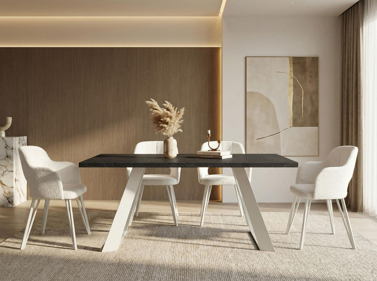 ESSTISCH Colter Weiß rechteckig ausziehbar, Marmor Schwarz 140-240/80/76 cm - Anthrazit/Weiß, Holzwerkstoff/Metall (140/80/76cm) - WFL GROUP