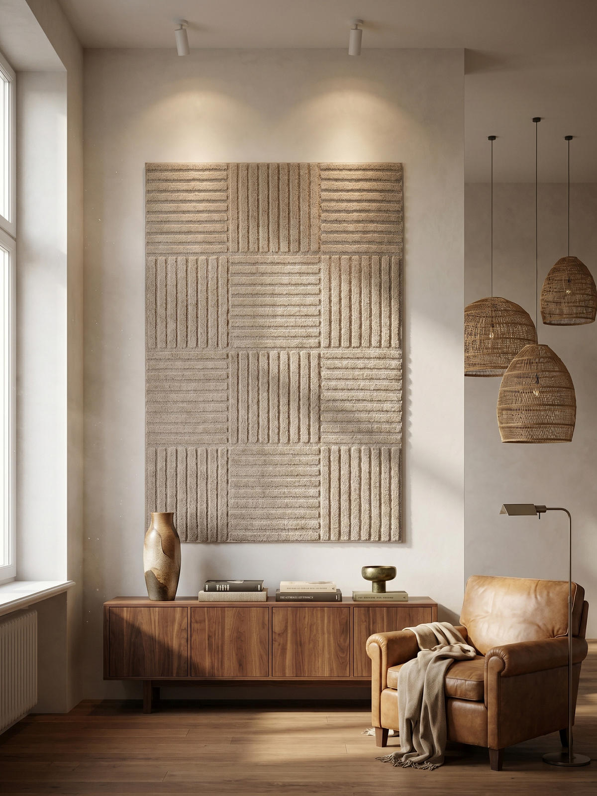 TEPPICH Hochflor RIGI in Beige, mit Cord-Streifen-Patchwork, 200 x 290 cm - Beige, Textil (200/290cm) - KADIMA DESIGN