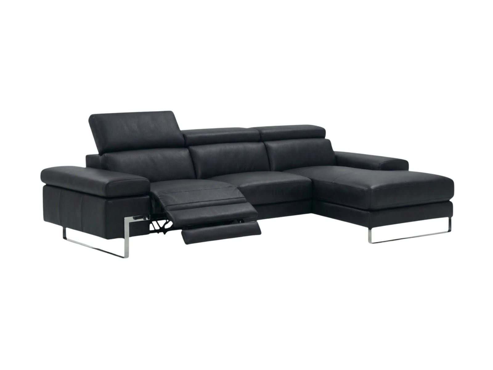 ECKSOFA Lete Echtleder mit 1 x Relaxfunktion Schwarz - Schwarz, Leder/Metall (160/232cm)
