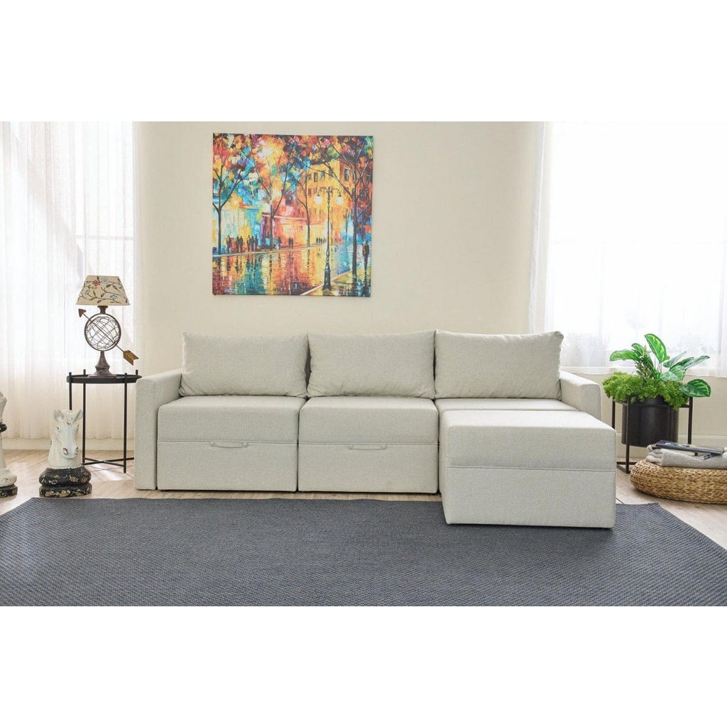Thumbnail - myHomelando Eckschlafsofa, Beige, Kunststoff, Echtholz,Kiefer, 4-Sitzer, Füllung: Schaumstoff, L-Form,L-Form, 230x180 cm...