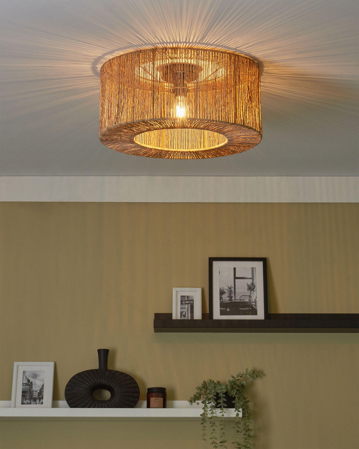 DECKENLAMPE Naturfarben/Schwarz Sewa - Schwarz/Naturfarben, Naturmaterialien (50/50/22cm) - Beliani