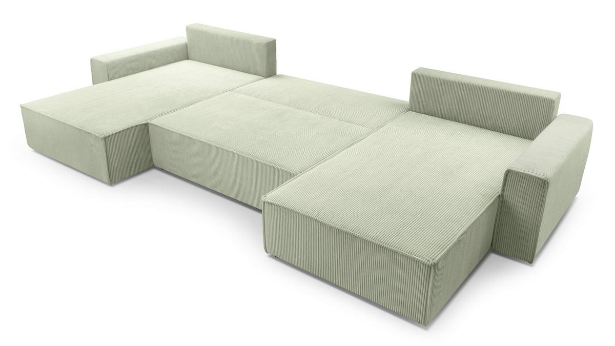 WOHNLANDSCHAFT Cedria Salbeigrün 389/145/85 cm mit Schlaffunktion - Schwarz/Grün, Kunststoff/Textil (389/85/145cm) - AX Living