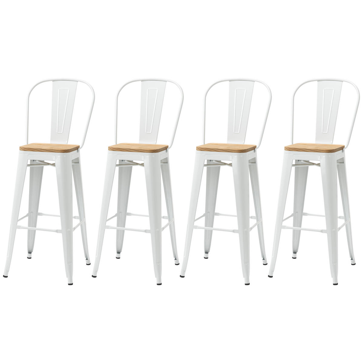 BARHOCKER 4er-Set DE-14711 industriell mit Rückenlehne & Fußstütze Weiß - Creme, Metall (48/117/44cm) - ComfortXL