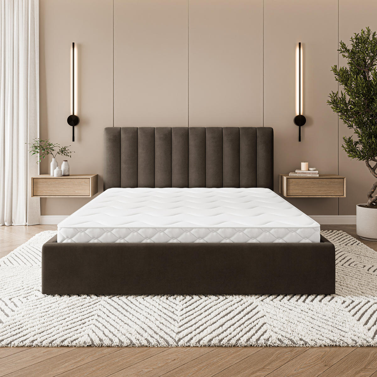 POLSTERBETT DEMERA MGV 180x200 cm mit Bettkästen - Braun - Braun, Holz (180/200cm) - MASSENO