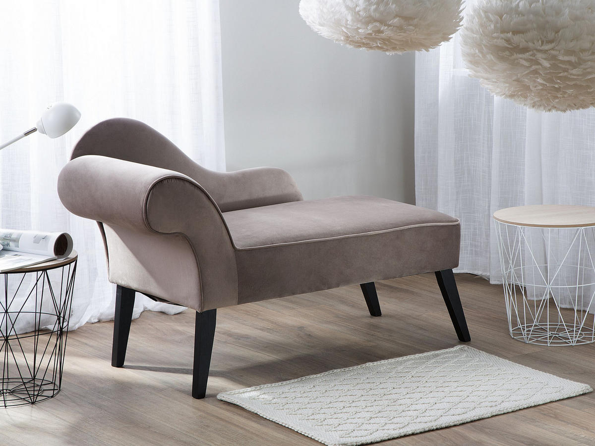 CHAISELONGUE Samtstoff taupe linksseitig Biarritz - Grau, Textil (116/77/56cm) - Beliani
