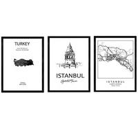 POSTER Set Mit 3 Istanbul Stadtplan, Galataturm A4 Rahmenlos - Klar, Papier (29.7/5/21cm) - Nacnic