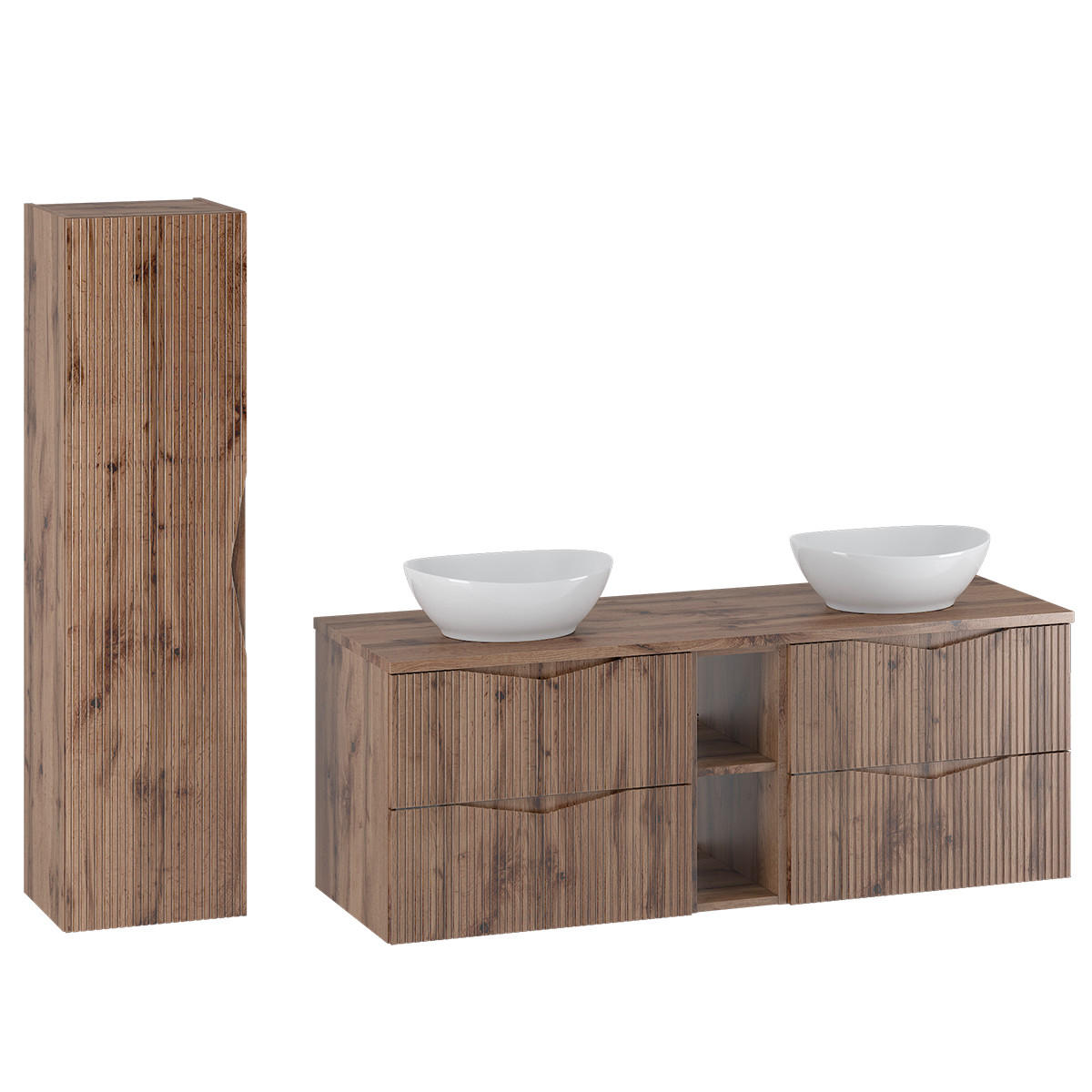 BADMÖBEL Tao 2er-Set Holz - Braun, Holzwerkstoff (140.6/52.2/46.5cm) - Petits-meubles