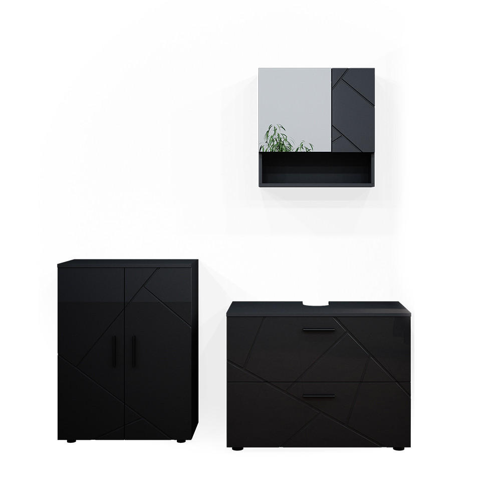 BADMÖBEL-SET Irma Anthrazit Hochglanz 3 Teile, mit Unterschrank 80 cm - Anthrazit, Holzwerkstoff (80/58/41cm) - Vicco