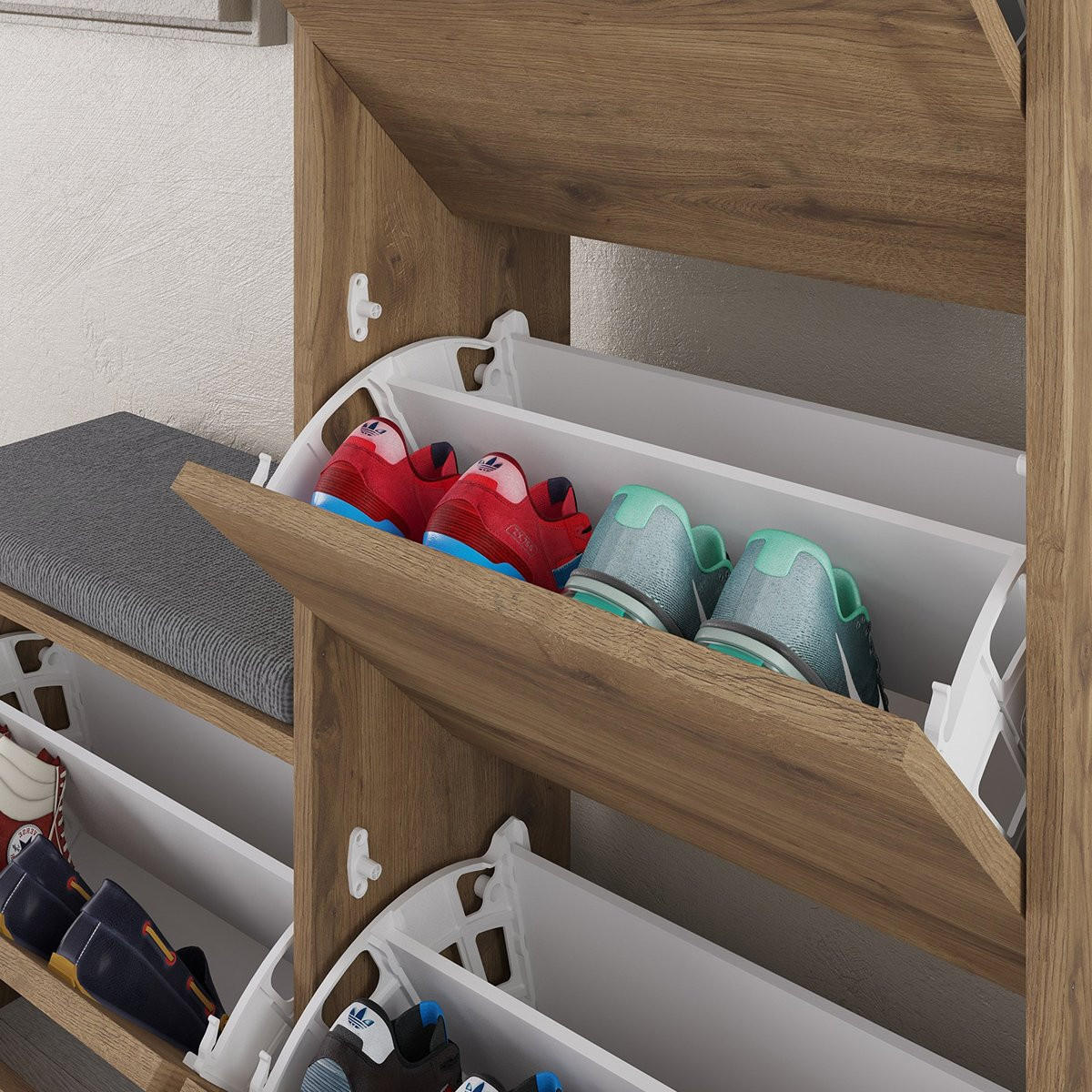 SCHUHSCHRANK 4 Türen L105 cm - Dude - Wildeiche, Holzwerkstoff (26/118.5/105cm) - Calicosy