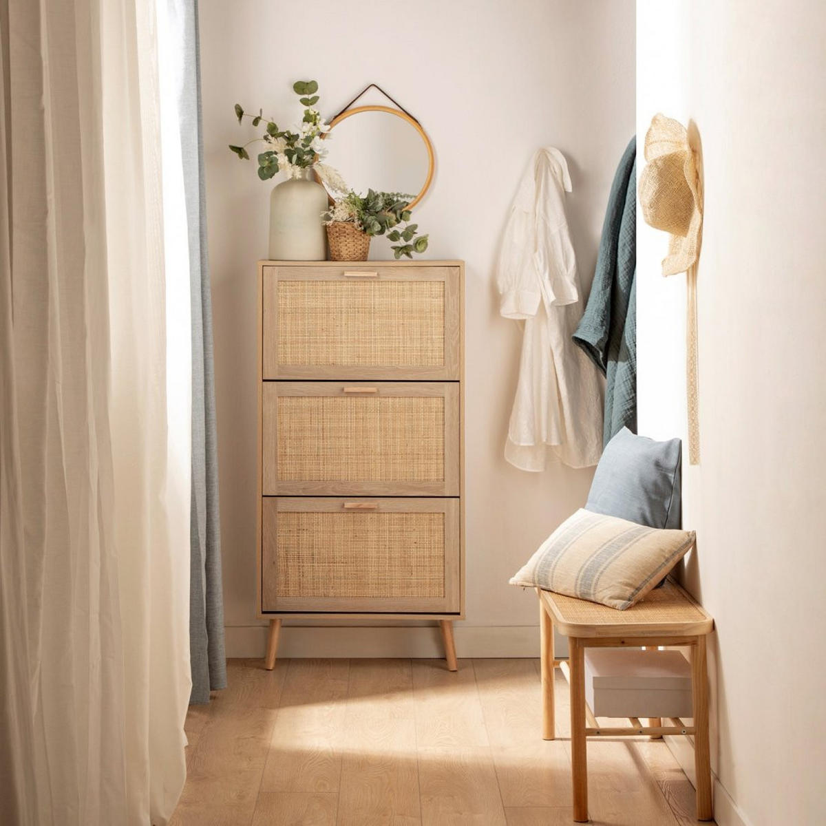 SCHUHSCHRANK SCHMALES Tahiti Natürlich 64 cm x 129 cm - Naturfarben, Holzwerkstoff (64/129/24cm)