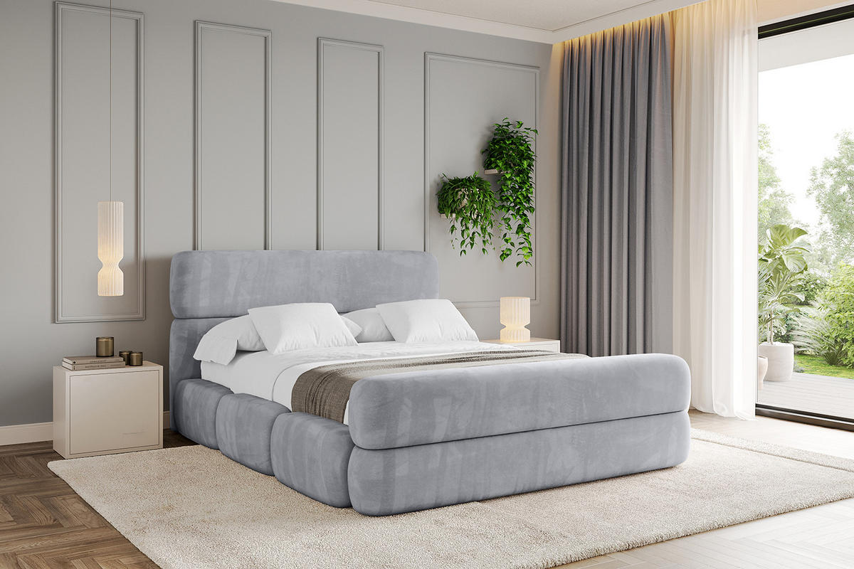 POLSTERBETT mit Bettkasten, Fußteil und Lattenrost, Bett mit Matratze H3/H4 - ELVA-Z 180x200 Hellgrau - Hellgrau, Holzwerkstoff/Textil (180/200cm) - ALTDECOR