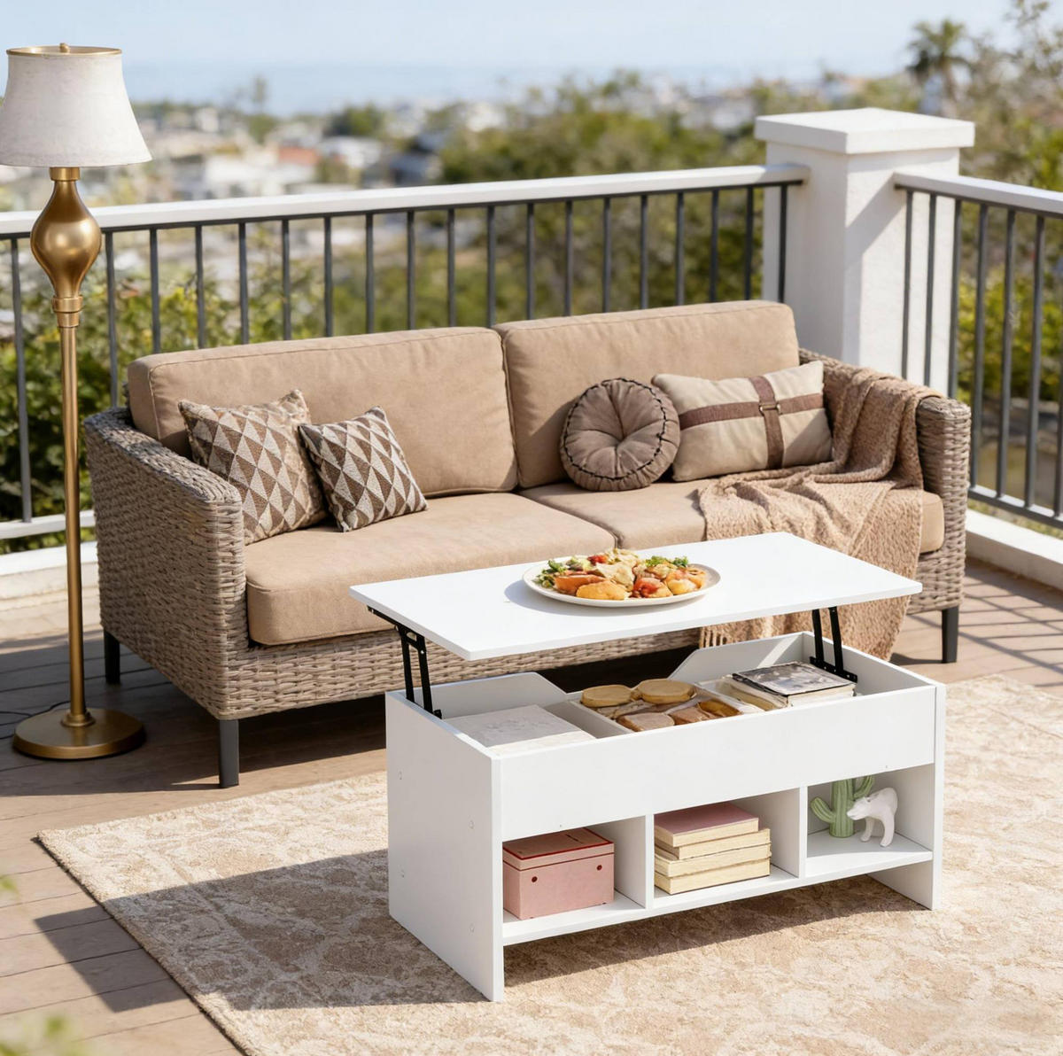 COUCHTISCH mit Liftfunktion 96 x 45 x 51 cm Holzwerkstoff Weiß - Weiß, Metall (96/51/45cm) - Meubliv
