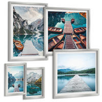 BILDER SET 5er Set - 50x50 cm & 20x30 cm & 40x60 cm Silberner Rahmen - Holzstege am See, Boote - Silberfarben, Kunststoff (40/60cm) - TULUP