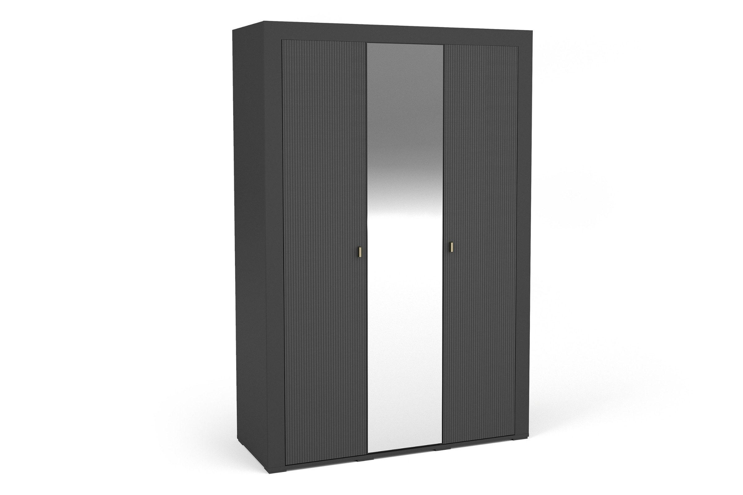 KLEIDERSCHRANK MONI 02 in Schwarz / Eiche Whiskey matt 137/206/56 cm - Schwarz, Holzwerkstoff (137/206/56cm) - Deine Möbel 24
