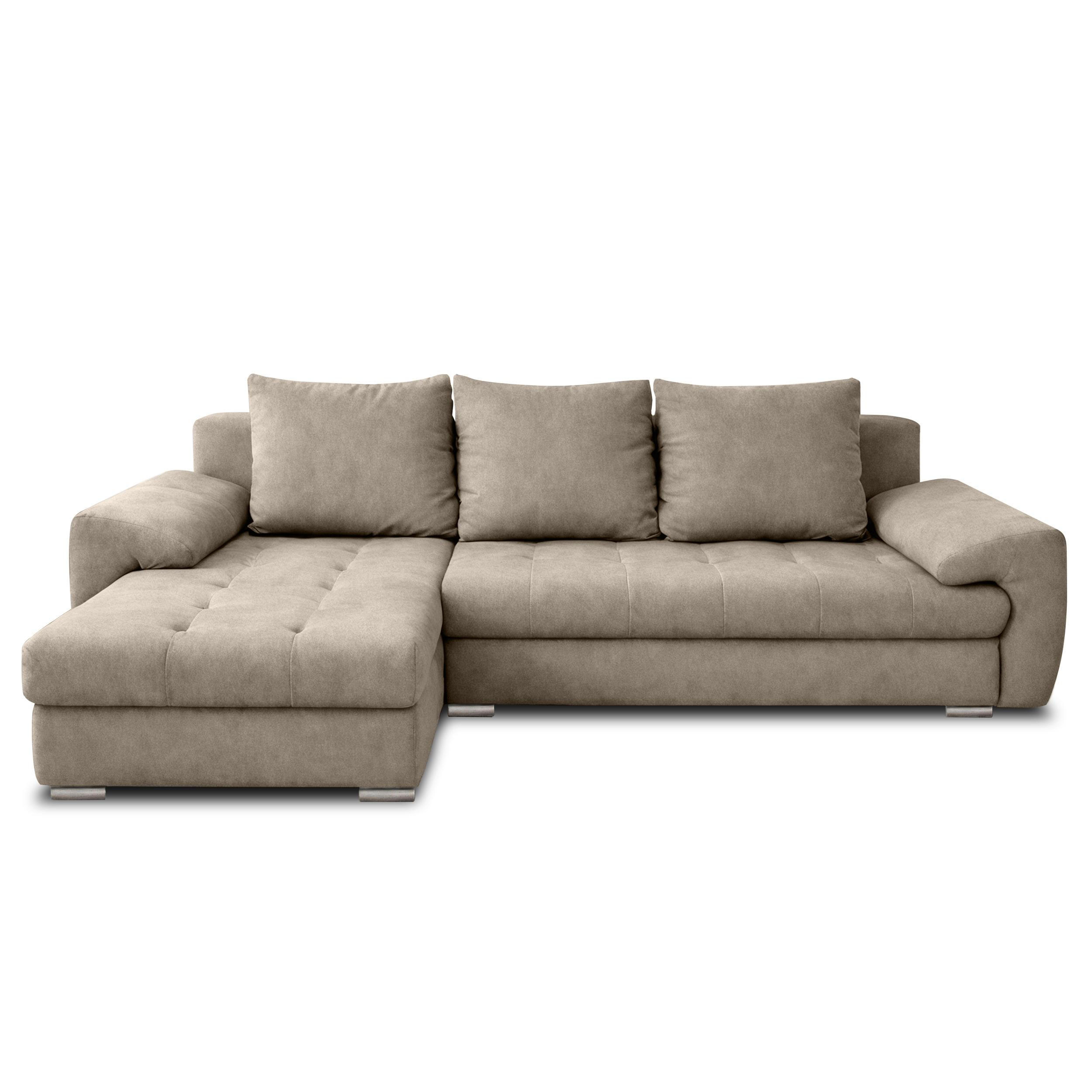ECKSOFA L Form Manisa Hellbraun 234/145/83 cm Links mit Schlaffunktion - Hellbraun/Silberfarben, Kunststoff/Textil (145/234cm) - AX Living