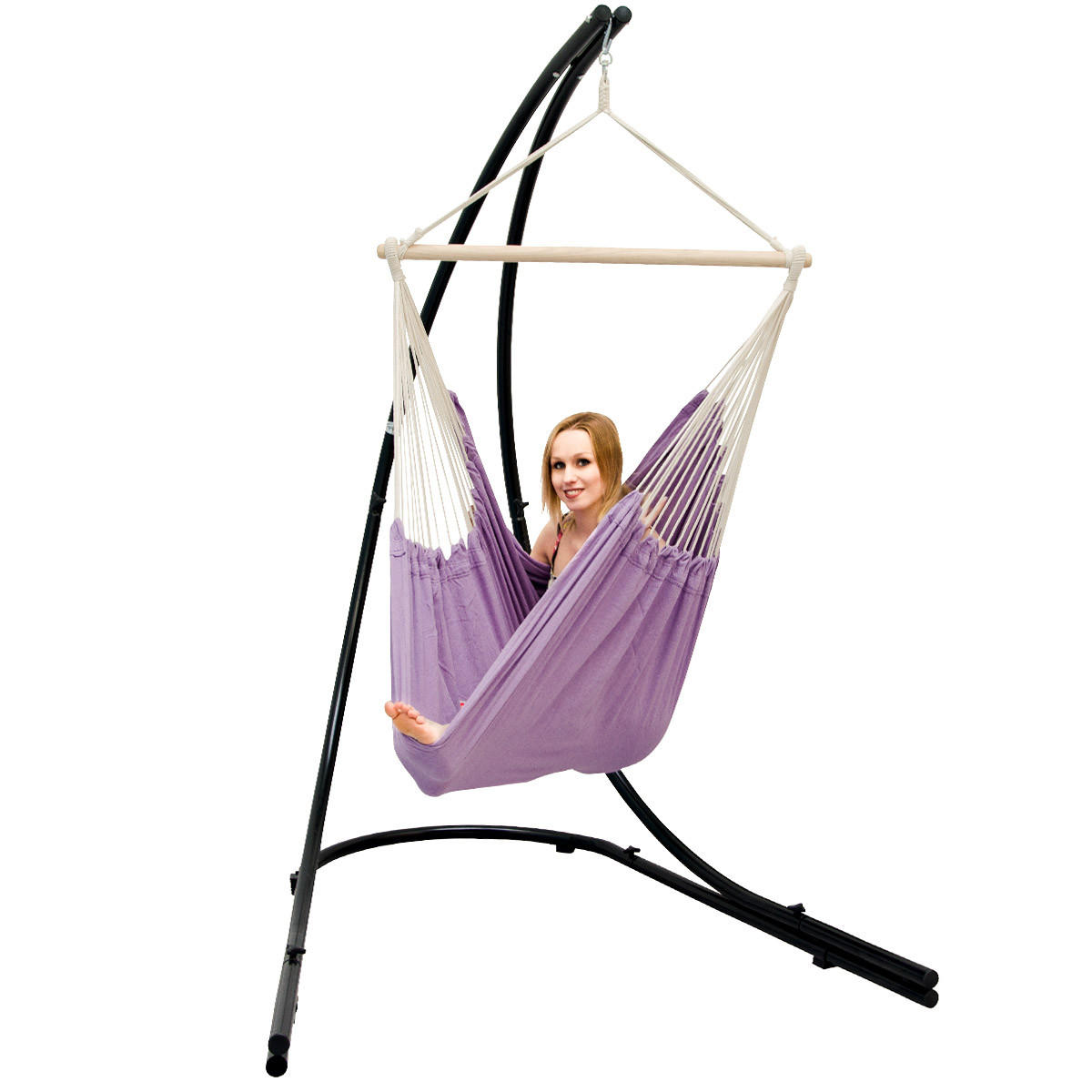XL HÄNGESTUHL mit Gestell 210/140 cm , Violett/Schwarz - Rosa, Textil (140/210/160cm) - Amanka