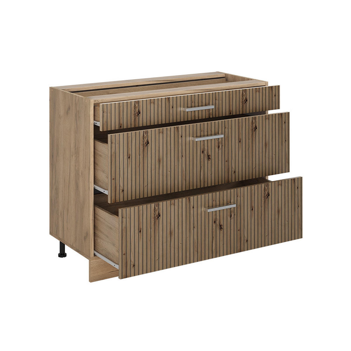 KÜCHENUNTERSCHRANK R-Line, Artisan-Eiche/Goldkraft Eiche, 100 cm Arbeitsplatte Marmor - Eichefarben/Eiche Artisan, Holzwerkstoff (100/81.6/60cm) - Vicco