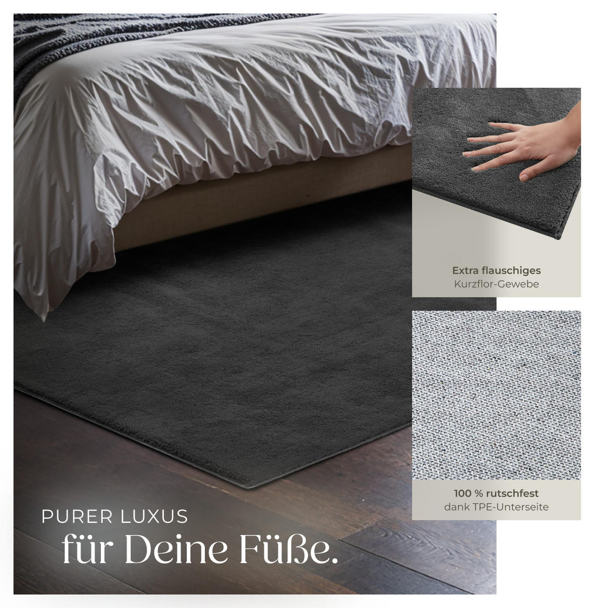 KURZFLORTEPPICH Soft Zone,rutschfeste Unterseite,anthrazit - Anthrazit, Textil (170/120cm) - tectake