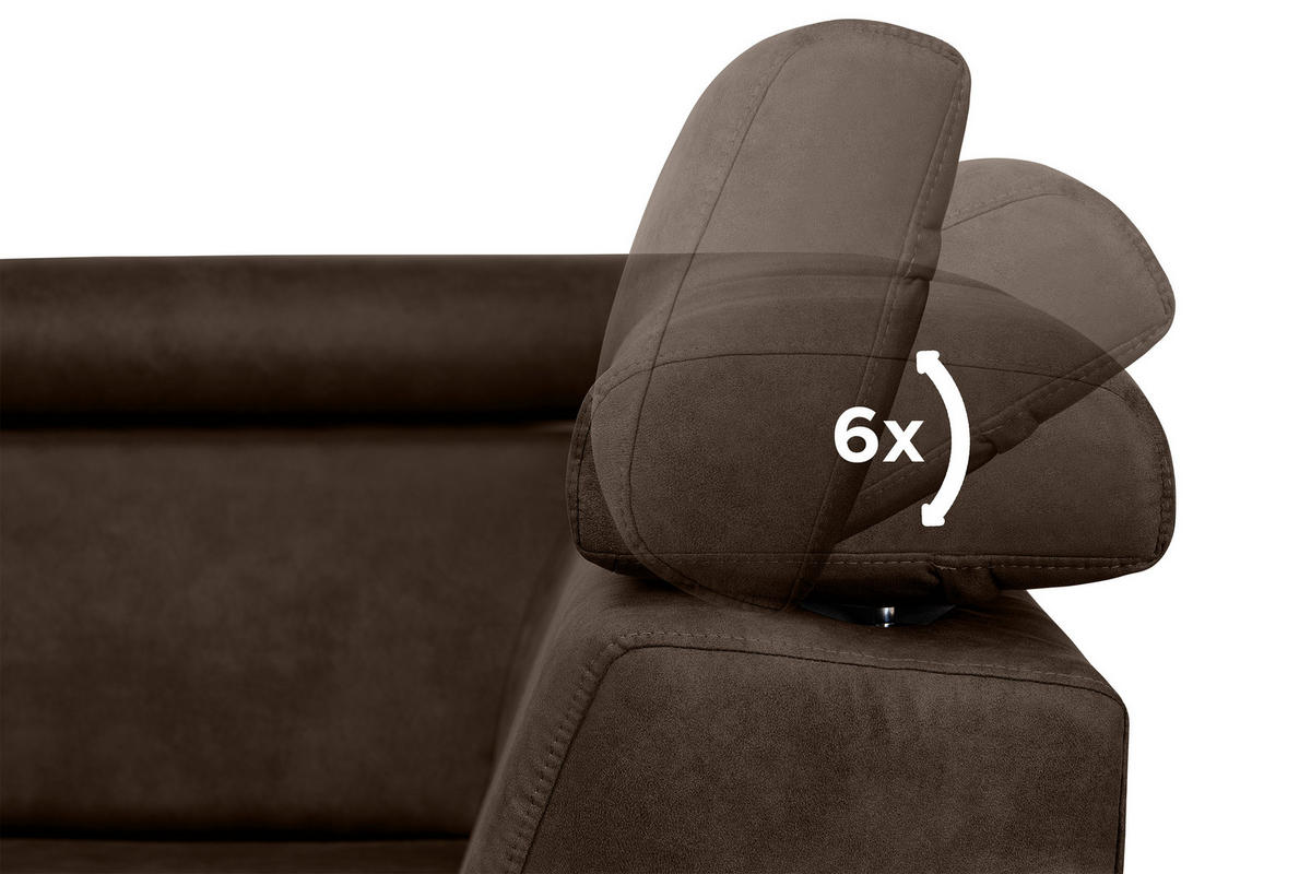 SCHLAFECKSOFA RATLO links 4/5-Sitzer mit Bettkasten in Lederoptik, braun - Silberfarben/Braun, Textil (270/190cm) - KONSIMO®