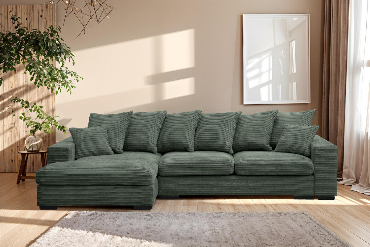 ECKSOFA Mit Schlaffunktion Und Bettkasten Couch L-form Gabon Stoff Zoom Grün Links - Grün, Holz (155/285cm) - Kaiser Möbel
