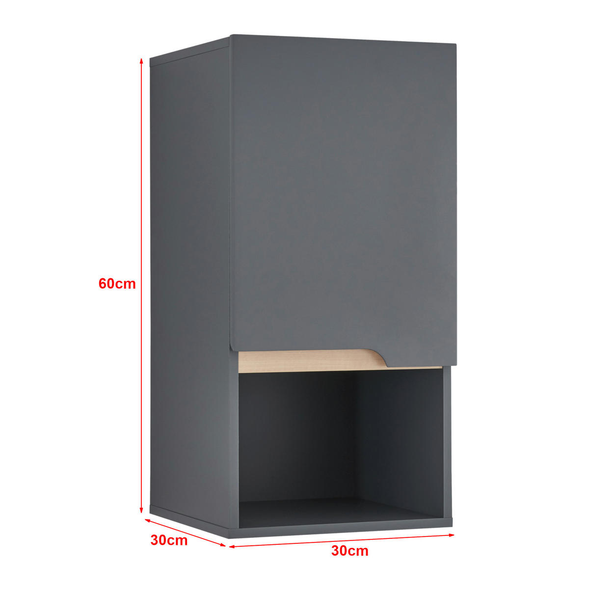 HÄNGESCHRANK Bergkamen - Grau, Holzwerkstoff (30/60/30cm) - [en.casa]
