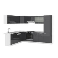 ECKKÜCHE R-Line, Anthrazit Hochglanz/Weiß, 287 x 227 cm ohne Arbeitsplatte - Schwarz Hochglanz/Weiß, Holzwerkstoff (287/81.6/46cm) - Vicco