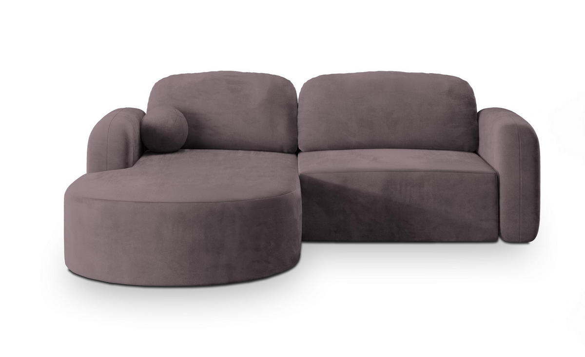 ECKSOFA AMILIA M L-S Lila Velours-Stoff mit Schlaffunktion - Lila, Holz (263/174cm) - MASSENO