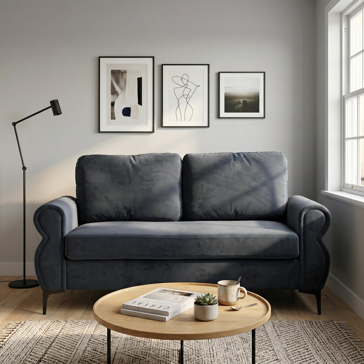 2-SITZER SOFA Polyester Dunkelgrau mit abnehmbaren Bezügen - Dunkelgrau, Holzwerkstoff/Textil (173.5/92/81cm) - WISHDOR