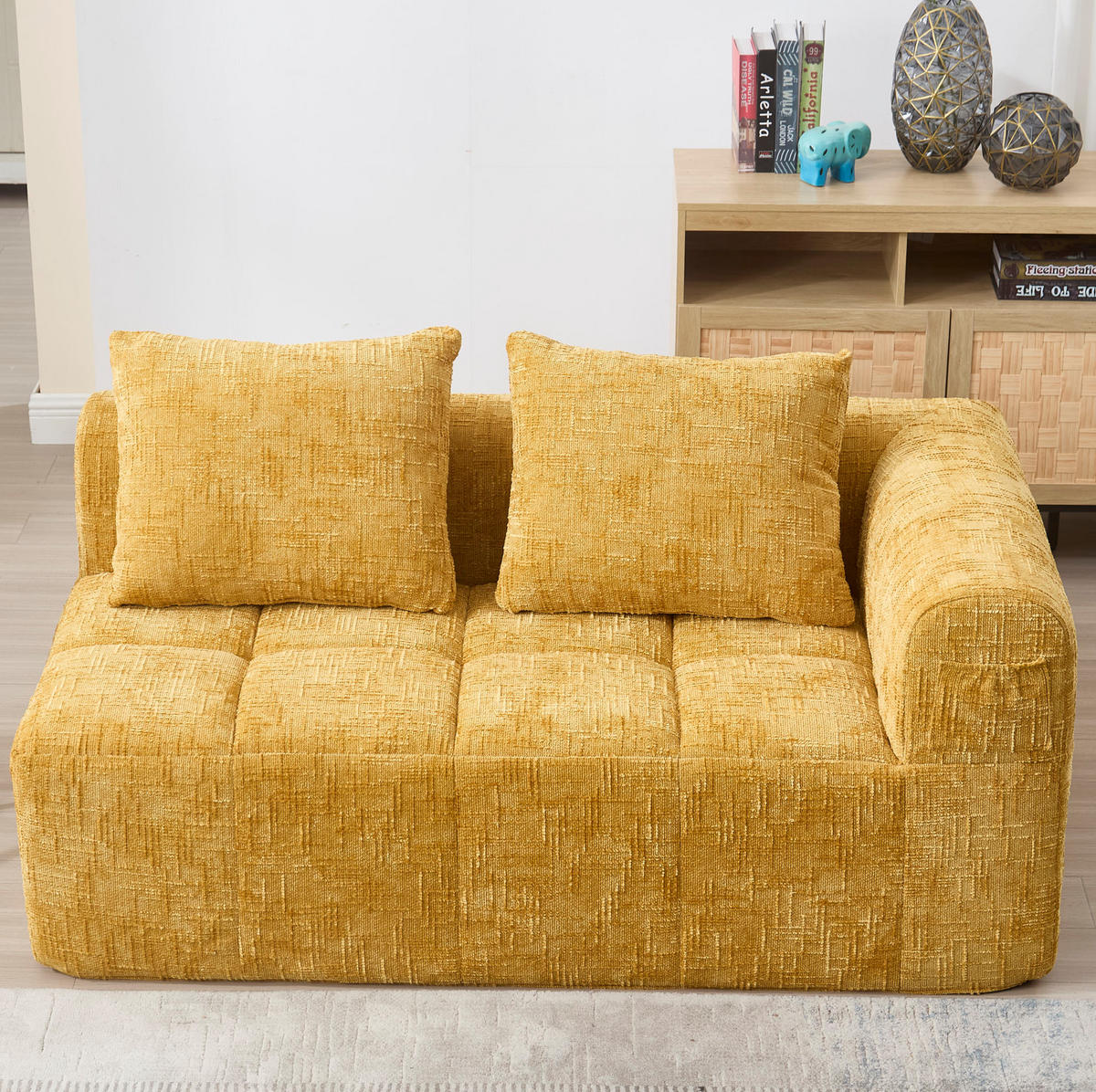 SOFA mit Seitentaschen 158 x 90 x 60 cm Chenille Yellow - Gelb, Kunststoff (158/60/90cm) - Meubliv