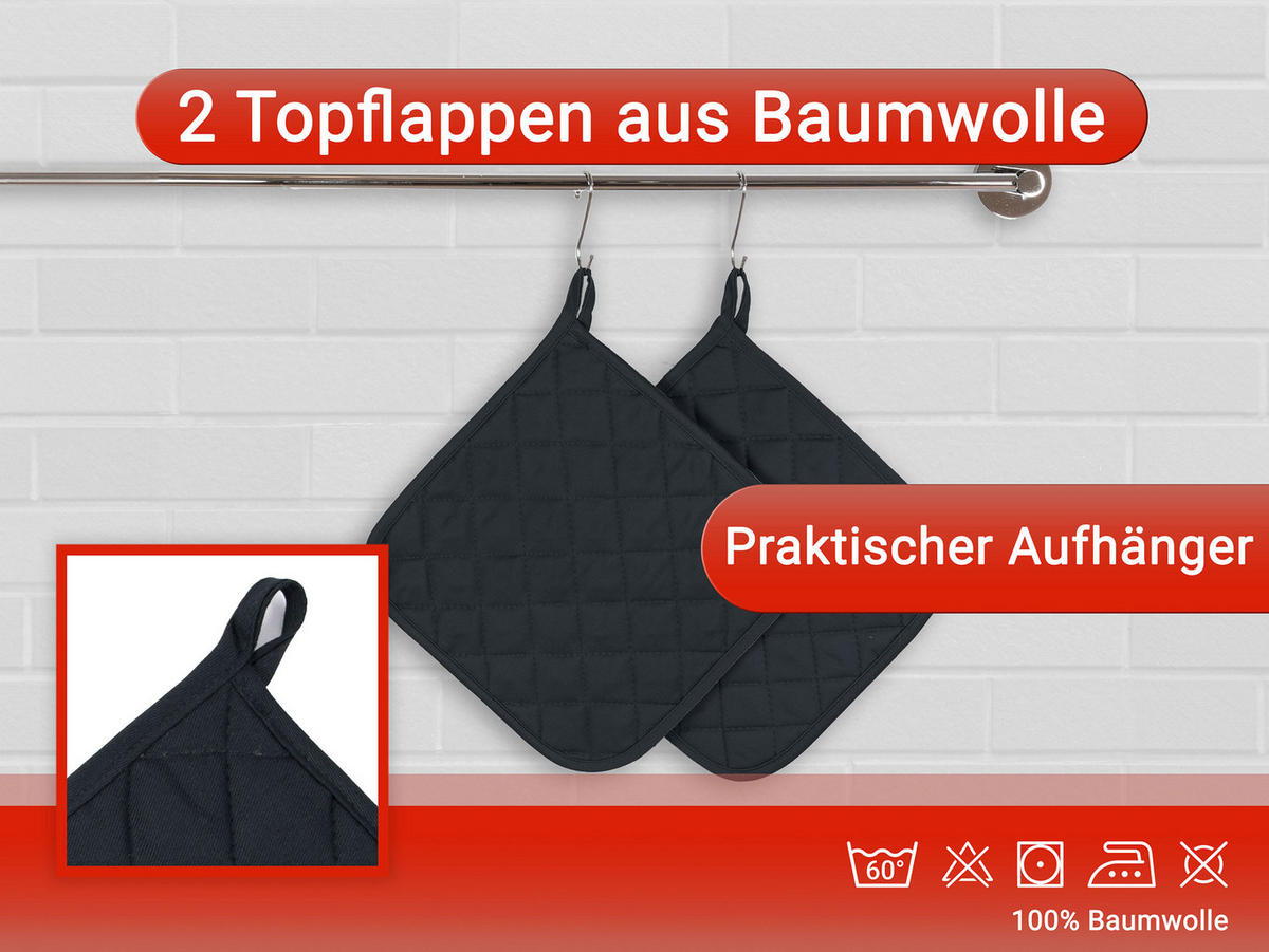 TOPFLAPPEN, 2er-Set, 24x24 cm, 100% Baumwolle, Schwarz - Schwarz, Textil (24/24cm) - Zollner