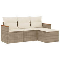 GARTEN-SOFAGARNITUR 4-teilig Mit Kissen Beige Poly Rattan - Beige, Kunststoff - vidaXL