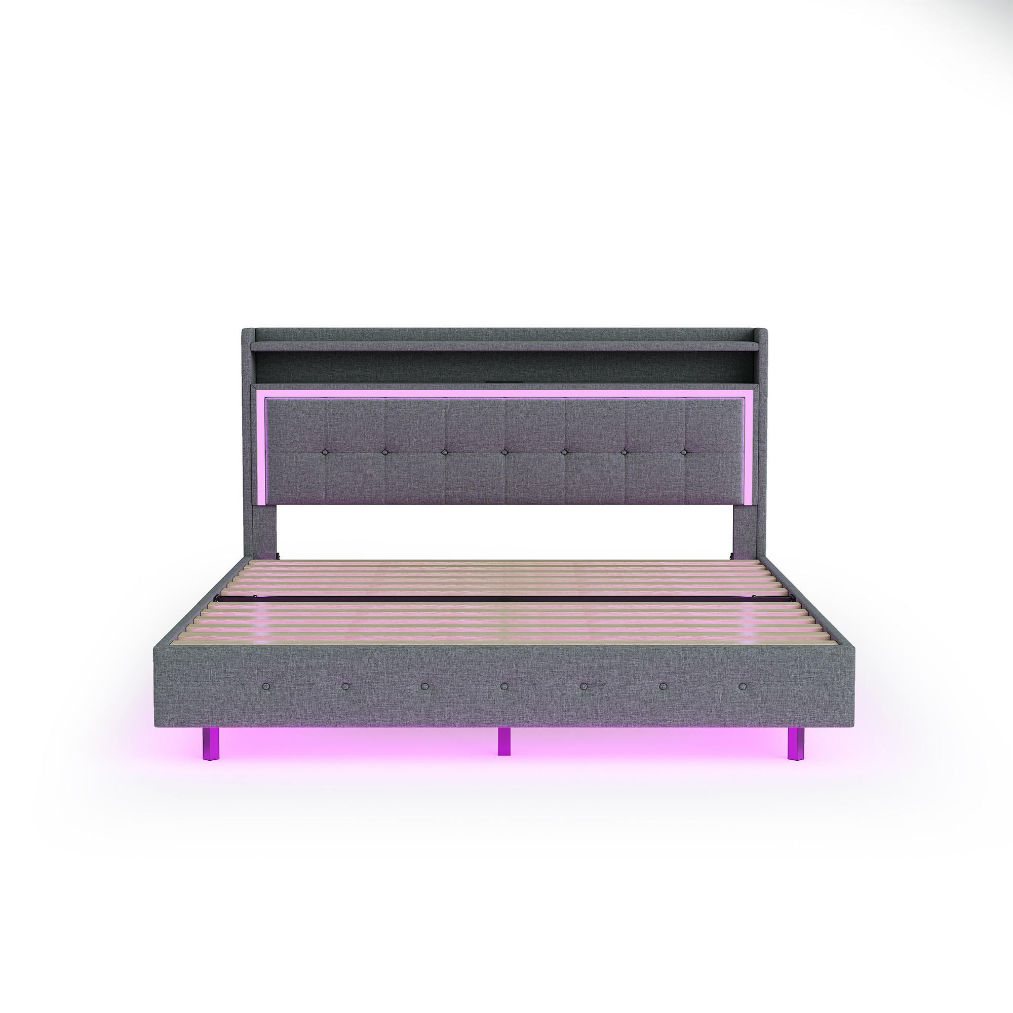 POLSTERBETT 160x200 cm Grau USB LED verstellbares Kopfteil - Grau, Holzwerkstoff - FLIEKS
