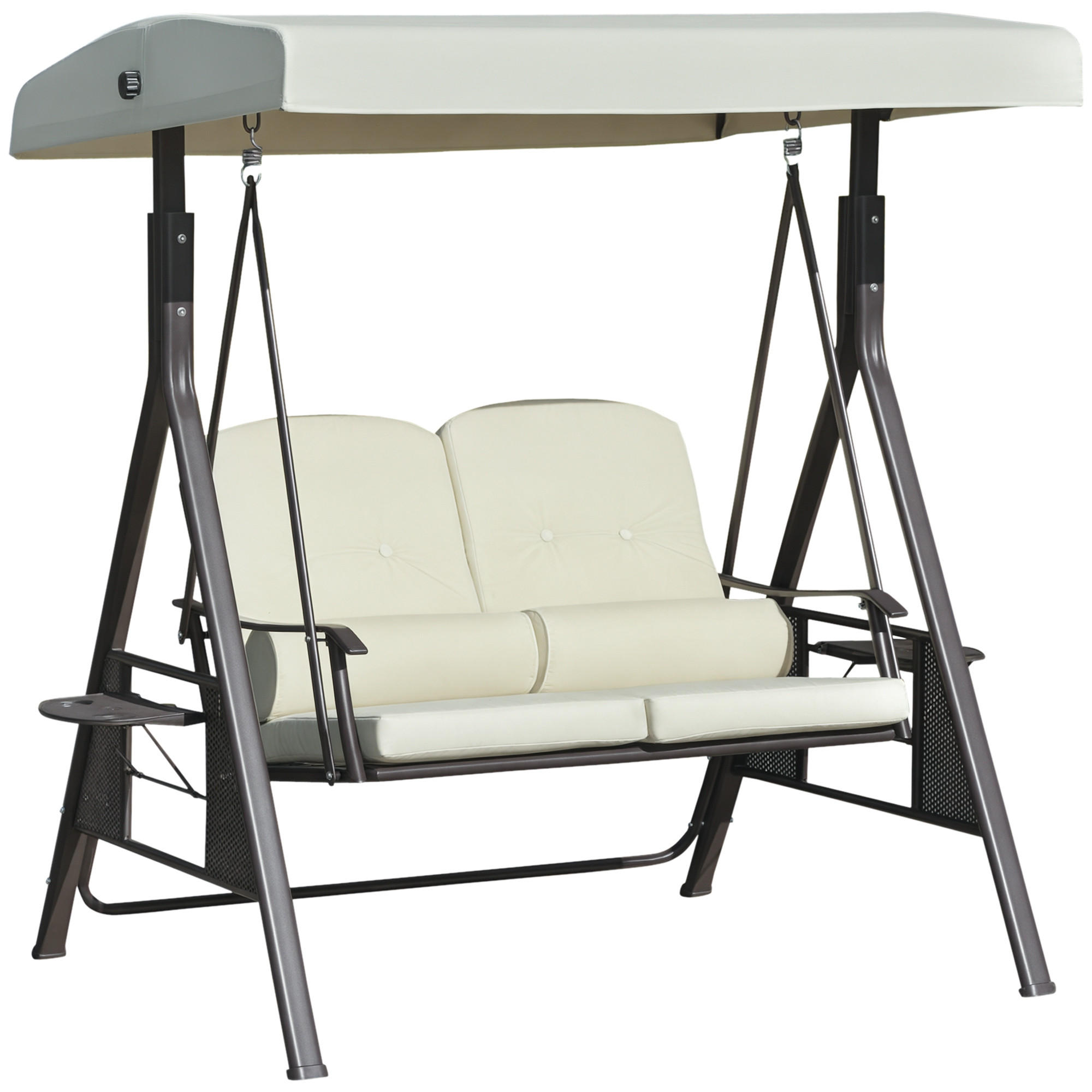 HOLLYWOODSCHAUKEL 2-SITZER DE-07016 wetterbeständig, 2 Ablagen Weiß/Schwarz - Beige, Metall (162/173/118cm) - ComfortXL