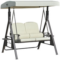 HOLLYWOODSCHAUKEL 2-SITZER DE-07016 wetterbeständig, 2 Ablagen Weiß/Schwarz - Beige, Metall (162/173/118cm) - ComfortXL