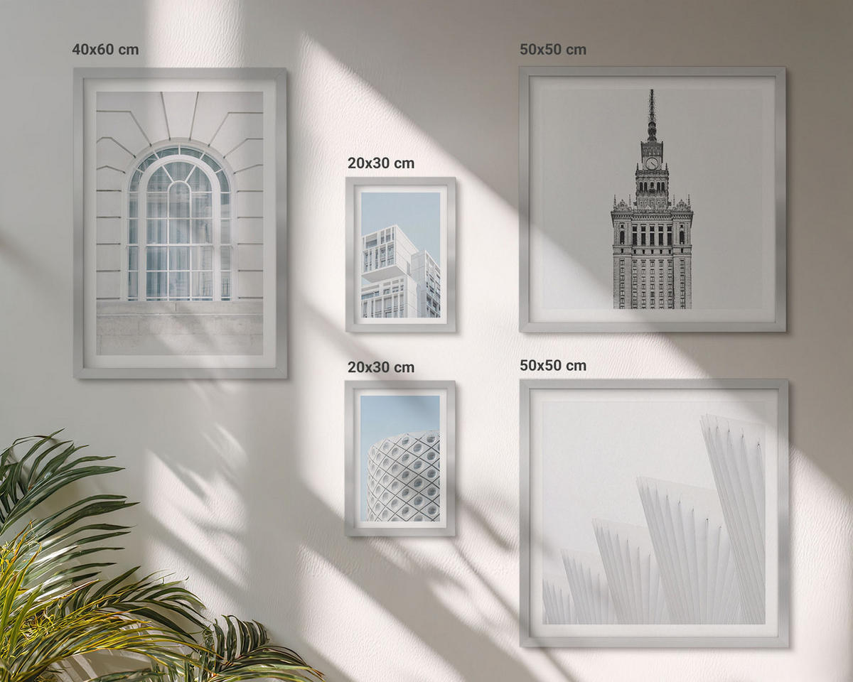 BILDER SET 5er Set - 50x50 cm & 20x30 cm & 40x60 cm Silberner Rahmen - Moderne Architekturgeometrie - Silberfarben, Kunststoff (40/60cm) - TULUP
