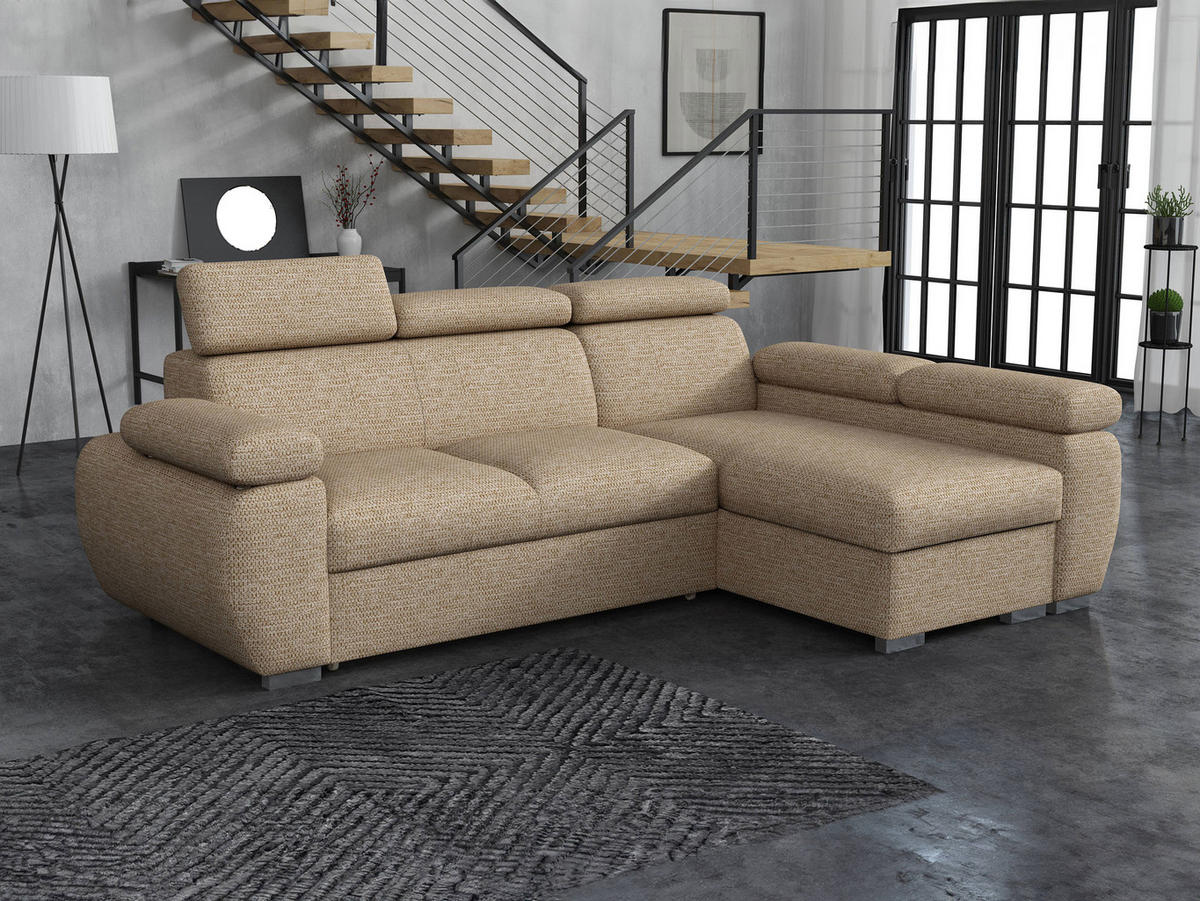 ECKSOFA Boston Mini, Seite: Rechts - 2R+LC - Chromfarben/Beige, Holz/Textil (255/170cm) - MIRJAN24