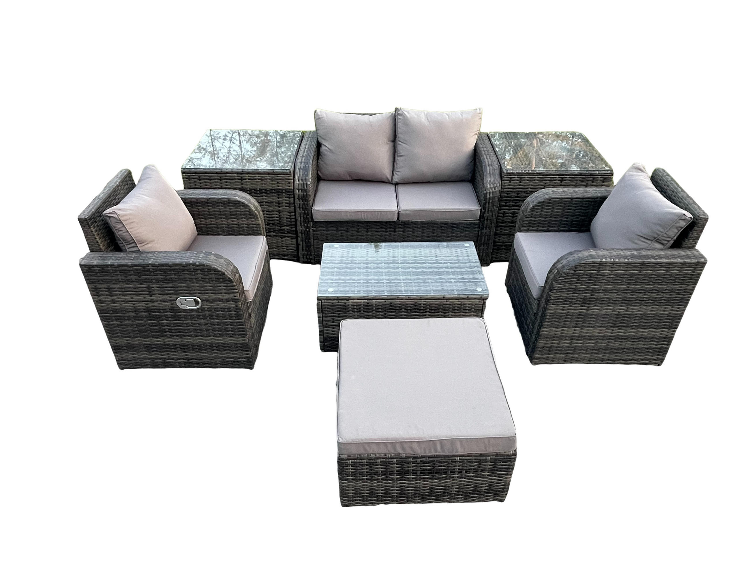 GARTENLOUNGE-SET Polyrattan Dunkelgrau 5-Sitzer - Dunkelgrau, Metall - Fimous