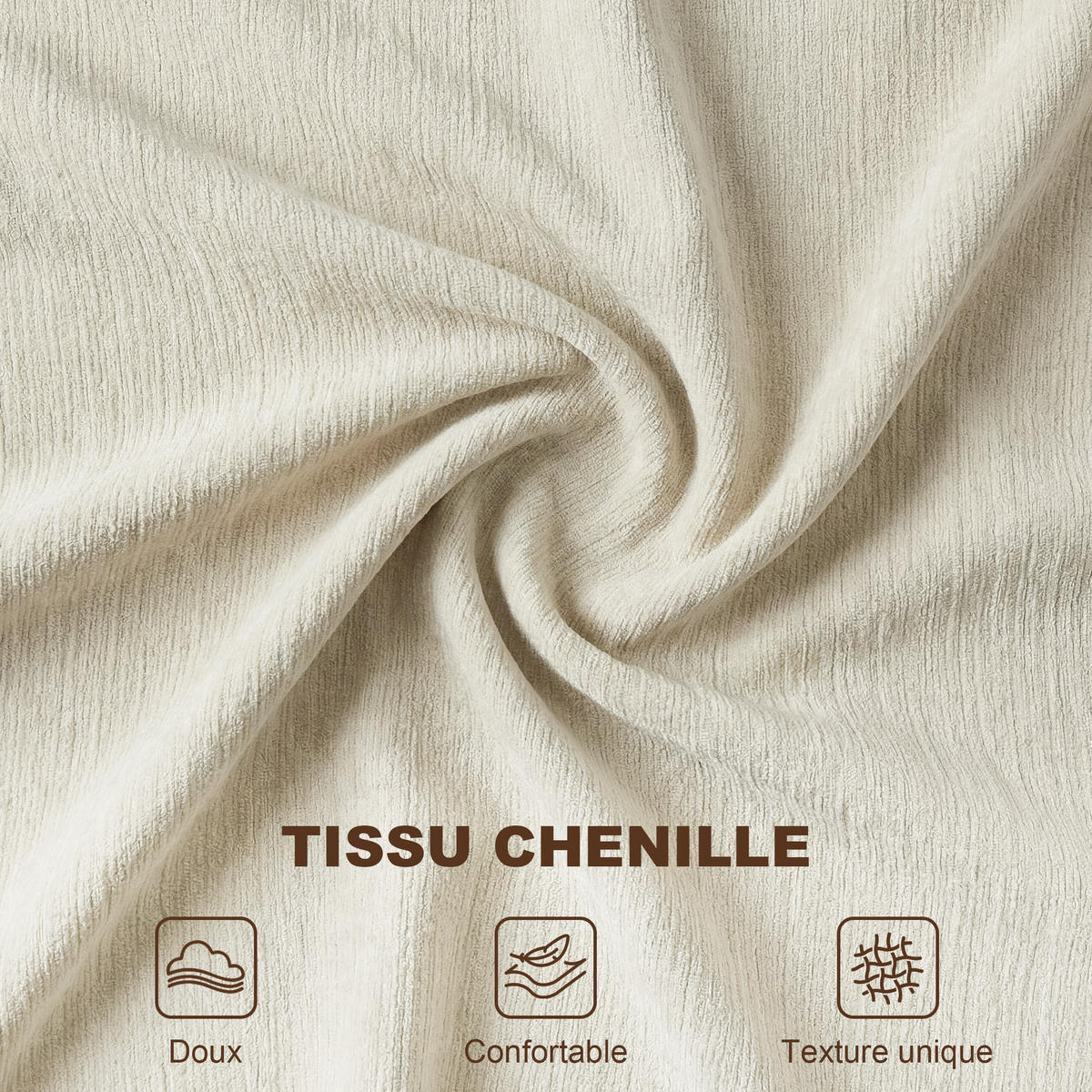 SESSEL DE-13505 mit Fußhocker, breite Sitzfläche, Chenille Creme - Creme, Textil (85/86/128cm) - ComfortXL