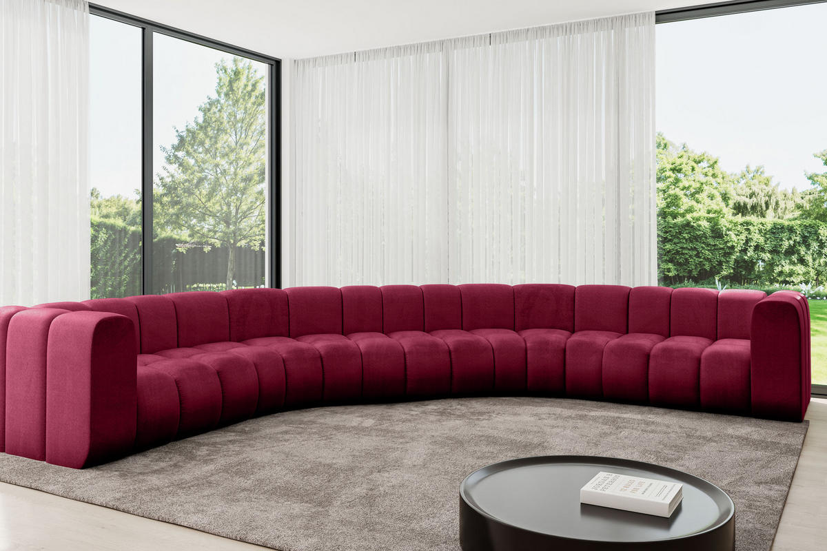 WOHNLANDSCHAFT modulares Sofa Lazro-U1 - 373x373x70 cm Bordeauxrot - Bordeaux, Holzwerkstoff/Textil (373/70/373cm) - ALTDECOR