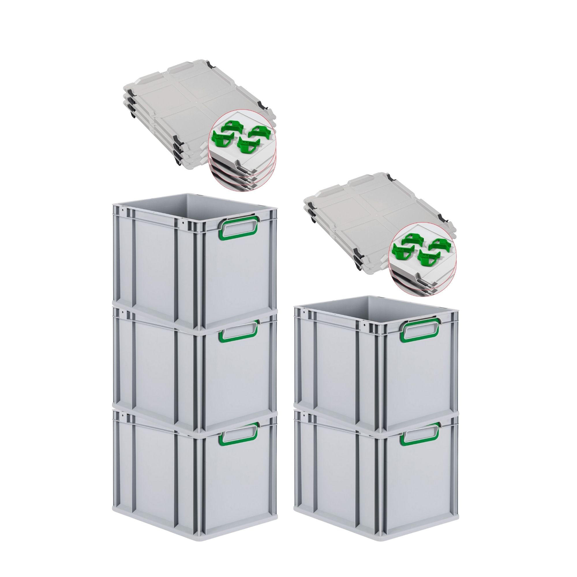 EUROBOX 5x Nextgen Color Mit Auflagedeckel 32x30x40cm Griffe Grün Geschlossen - Grün, Kunststoff (30/32/40cm) - PROREGAL