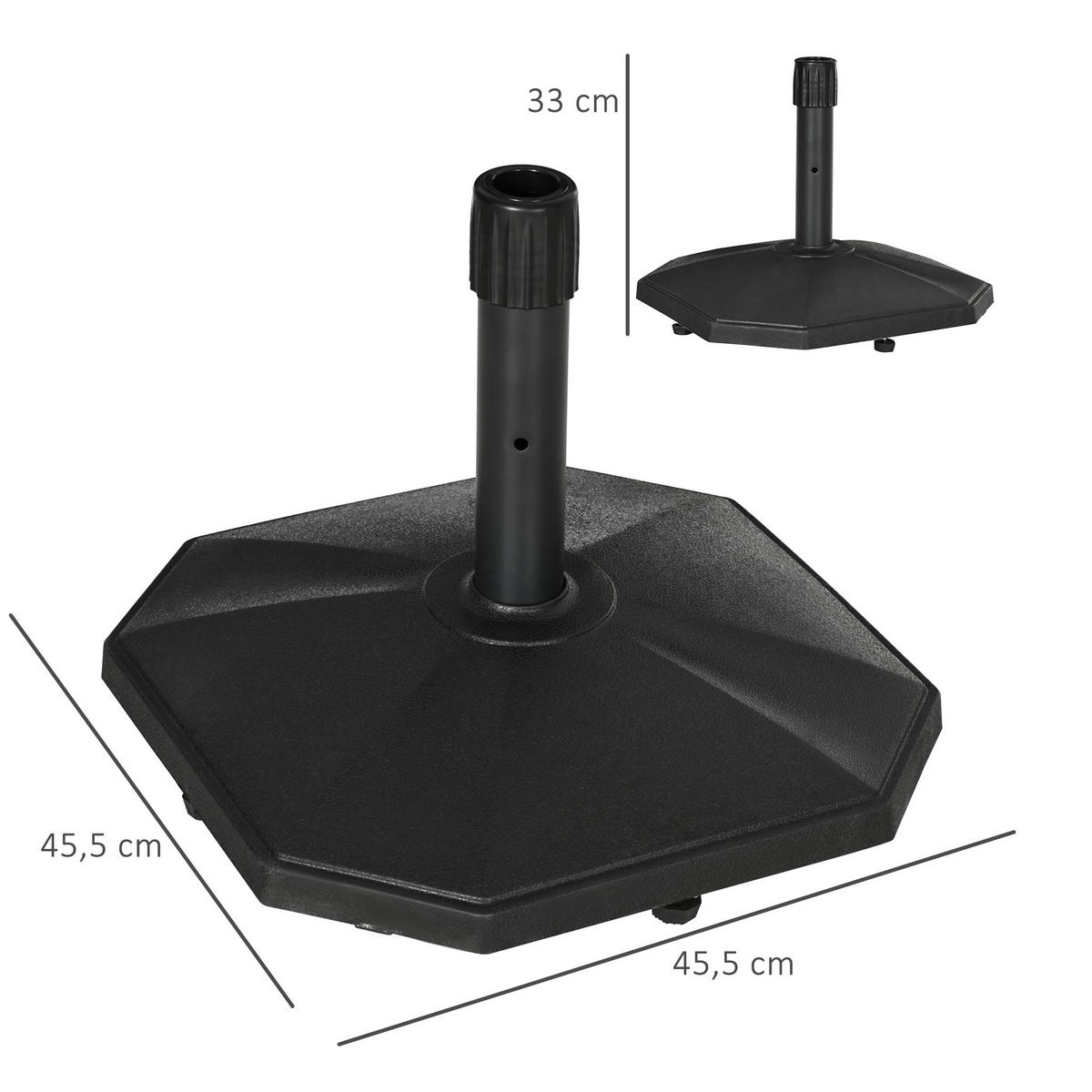 SONNENSCHIRMFUSS für Mastdurchmesser Ø 34/38/48 mm, für Garten, Balkon, Zementfüllung, Schwarz 45,5 x 45,5 x 33 cm - Schwarz, Kunststoff (45.5/45.5cm) - Outsunny