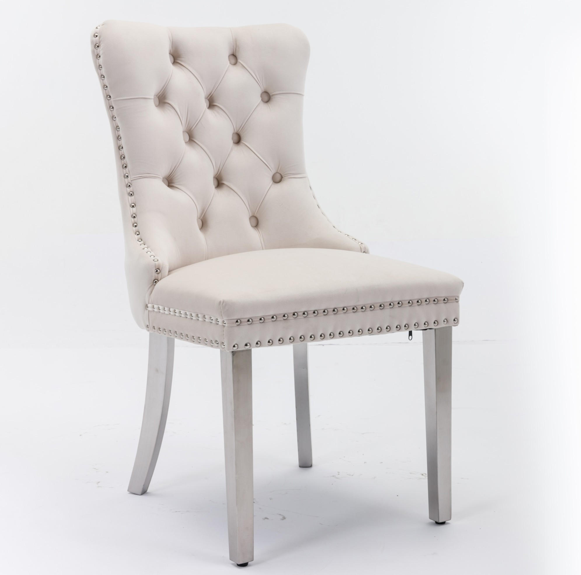 ESSZIMMERSTUHL 2er-Set hohe Rückenlehne Samt Beige - Beige, Metall (50/95/65cm) - Meubliv